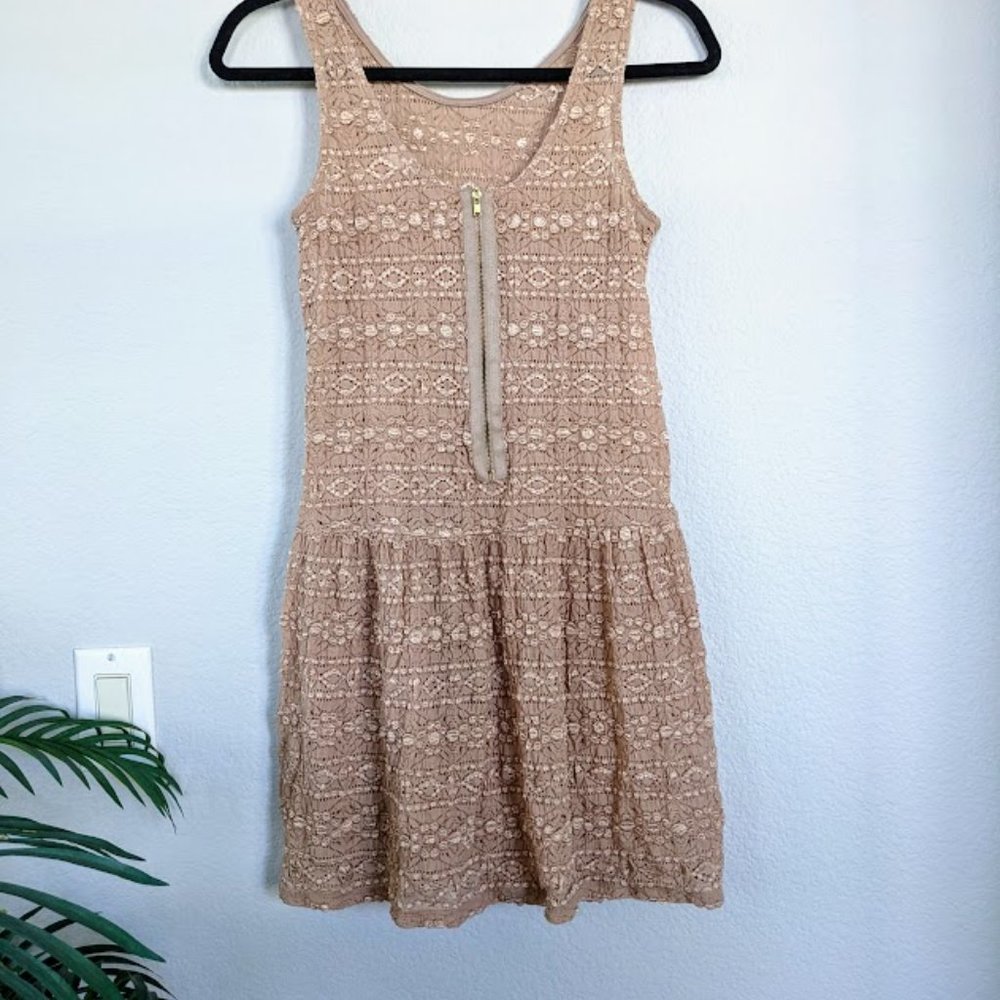 Forever 21 Eyelet Laced Mini Sun Dress, Small, Nude Beige - Picture 2 of 4